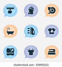 Set Of 9 Editable Hygiene Icons. Includes Symbols Such As Clean T-Shirt, Plate, Unclean Blouse And More. Can Be Used For Web, Mobile, UI And Infographic Design.