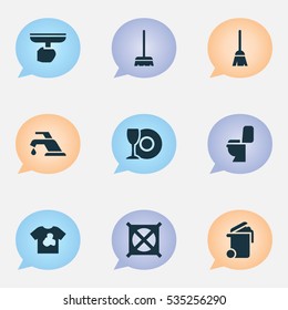 Set Of 9 Editable Hygiene Icons. Includes Symbols Such As Container, Unclean Blouse, Brush And More. Can Be Used For Web, Mobile, UI And Infographic Design.