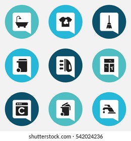 Set Of 9 Editable Hygiene Icons. Includes Symbols Such As Dustbin, Steam, Bathroom And More. Can Be Used For Web, Mobile, UI And Infographic Design.