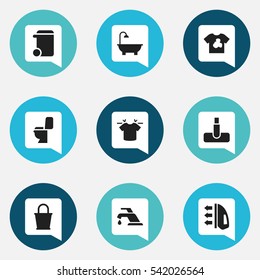 Set Of 9 Editable Hygiene Icons. Includes Symbols Such As Restroom, Dustbin, Unclean Blouse And More. Can Be Used For Web, Mobile, UI And Infographic Design.