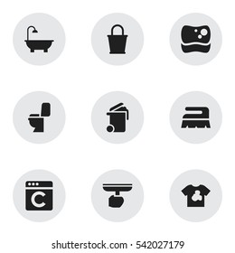 Set Of 9 Editable Hygiene Icons. Includes Symbols Such As Brush, Bathroom, Sweep And More. Can Be Used For Web, Mobile, UI And Infographic Design.