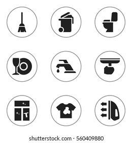 Set Of 9 Editable Hygiene Icons. Includes Symbols Such As Steam, Brush, Unclean Blouse And More. Can Be Used For Web, Mobile, UI And Infographic Design.