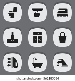 Set Of 9 Editable Hygiene Icons. Includes Symbols Such As Brush, Bathroom, Washing Glass And More. Can Be Used For Web, Mobile, UI And Infographic Design.