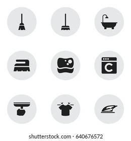 Set Of 9 Editable Hygiene Icons. Includes Symbols Such As Brush, Sweep, Broomstick And More. Can Be Used For Web, Mobile, UI And Infographic Design.