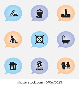 Set Of 9 Editable Hygiene Icons. Includes Symbols Such As Wall Mirror, Servant, No Laundry And More. Can Be Used For Web, Mobile, UI And Infographic Design.