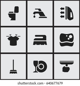 Set Of 9 Editable Hygiene Icons. Includes Symbols Such As Whisk, Plate, Brush And More. Can Be Used For Web, Mobile, UI And Infographic Design.