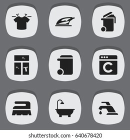 Set Of 9 Editable Hygiene Icons. Includes Symbols Such As Appliance, Dustbin, Washing Glass And More. Can Be Used For Web, Mobile, UI And Infographic Design.
