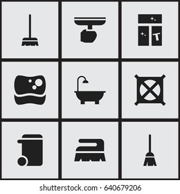 Set Of 9 Editable Hygiene Icons. Includes Symbols Such As No Laundry, Whisk, Brush And More. Can Be Used For Web, Mobile, UI And Infographic Design.