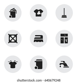 Set Of 9 Editable Hygiene Icons. Includes Symbols Such As Dustbin, No Laundry, Sweep And More. Can Be Used For Web, Mobile, UI And Infographic Design.