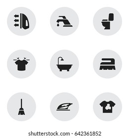 Set Of 9 Editable Hygiene Icons. Includes Symbols Such As Steam, Unclean Blouse, Restroom And More. Can Be Used For Web, Mobile, UI And Infographic Design.