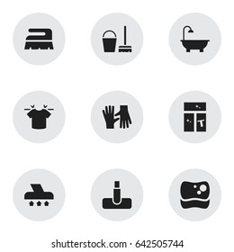 Set Of 9 Editable Hygiene Icons. Includes Symbols Such As Hoover, Exhauster, Bathroom And More. Can Be Used For Web, Mobile, UI And Infographic Design.