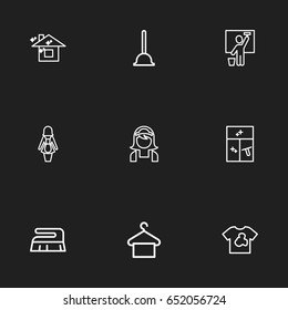 Set Of 9 Editable Hygiene Icons. Includes Symbols Such As Cleaning Window, Suspender, Brush And More. Can Be Used For Web, Mobile, UI And Infographic Design.