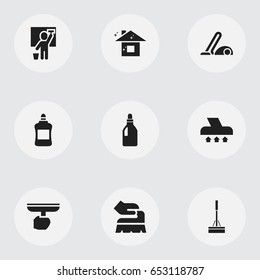 Set Of 9 Editable Hygiene Icons. Includes Symbols Such As Cleaner, Laundry Detergent, Scrub And More. Can Be Used For Web, Mobile, UI And Infographic Design.