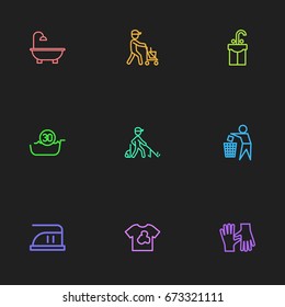 Set Of 9 Editable Hygiene Icons. Includes Symbols Such As Washbasin, 30 Degrees, Worker And More. Can Be Used For Web, Mobile, UI And Infographic Design.