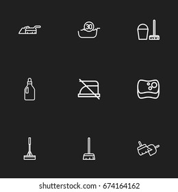 Set Of 9 Editable Hygiene Icons. Includes Symbols Such As Besom, Bucket With Besom, Sweeping And More. Can Be Used For Web, Mobile, UI And Infographic Design.