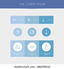 Set Of 9 Editable Hygiene Outline Icons. Includes Symbols Such As Sweeping Tools, Do Not Iron, Sponge And More. Can Be Used For Web, Mobile, UI And Infographic Design.