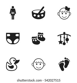 Set Of 9 Editable  Icons. Includes Symbols Such As Shoes For Babies, Footmark, Merry Children And More. Can Be Used For Web, Mobile, UI And Infographic Design.