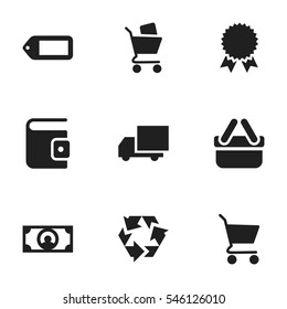 Set Of 9 Editable  Icons. Includes Symbols Such As Reuse, Wheelbarrow, Shopping Bag And More. Can Be Used For Web, Mobile, UI And Infographic Design.