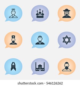 Set Of 9 Editable Icons. Includes Symbols Such As Cherub, Blessing, Muslim And More. Can Be Used For Web, Mobile, UI And Infographic Design.