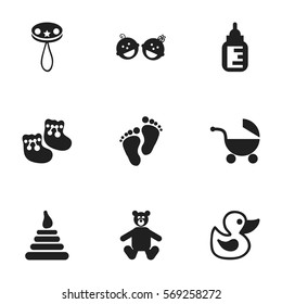 Set Of 9 Editable  Icons. Includes Symbols Such As Bath Toys, Teddy, Tower And More. Can Be Used For Web, Mobile, UI And Infographic Design.