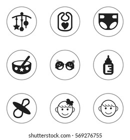 Set Of 9 Editable  Icons. Includes Symbols Such As Adorn, Spoon, Soothers And More. Can Be Used For Web, Mobile, UI And Infographic Design.