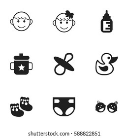 Set Of 9 Editable  Icons. Includes Symbols Such As Nursing Bottle, Twins Babies, Cheerful Child And More. Can Be Used For Web, Mobile, UI And Infographic Design.