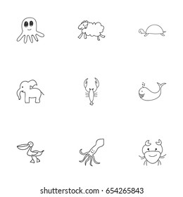 Set Of 9 Editable  Icons. Includes Symbols Such As Tentacle, Tortoise, Squid And More. Can Be Used For Web, Mobile, UI And Infographic Design.