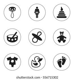 Set Of 9 Editable Infant Icons. Includes Symbols Such As Spoon, Pregnancy, Tower And More. Can Be Used For Web, Mobile, UI And Infographic Design.