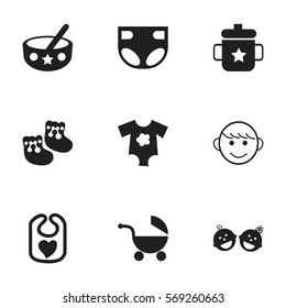 Set Of 9 Editable Infant Icons. Includes Symbols Such As Spoon, Twins Babies, Shoes For Babies And More. Can Be Used For Web, Mobile, UI And Infographic Design.
