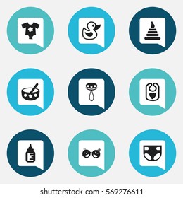 Set Of 9 Editable Infant Icons. Includes Symbols Such As Twins Babies, Tower, Rattle And More. Can Be Used For Web, Mobile, UI And Infographic Design.