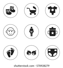 Set Of 9 Editable Infant Icons. Includes Symbols Such As Twins Babies, Merry Children, Pregnancy And More. Can Be Used For Web, Mobile, UI And Infographic Design.