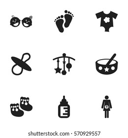 Set Of 9 Editable Infant Icons. Includes Symbols Such As Twins Babies, Shoes For Babies, Footmark And More. Can Be Used For Web, Mobile, UI And Infographic Design.