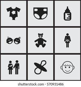 Set Of 9 Editable Infant Icons. Includes Symbols Such As Twins Babies, Nursing Bottle, Soothers And More. Can Be Used For Web, Mobile, UI And Infographic Design.