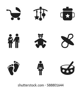 Set Of 9 Editable Infant Icons. Includes Symbols Such As Stroller, Pregnancy, Lineage And More. Can Be Used For Web, Mobile, UI And Infographic Design.