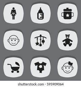 Set Of 9 Editable Infant Icons. Includes Symbols Such As Pregnancy, Nursing Bottle, Merry Children And More. Can Be Used For Web, Mobile, UI And Infographic Design.
