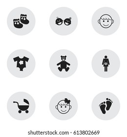 Set Of 9 Editable Infant Icons. Includes Symbols Such As Twins Babies, Pregnancy, Merry Children And More. Can Be Used For Web, Mobile, UI And Infographic Design.