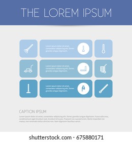 Set Of 9 Editable Instrument Icons. Includes Symbols Such As Carriage, Harrow, Lawn Mower And More. Can Be Used For Web, Mobile, UI And Infographic Design.