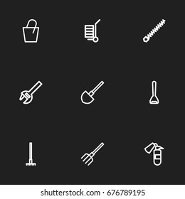 Set Of 9 Editable Instrument Icons. Includes Symbols Such As Carriage, Glass Cutter, Fire Safety And More. Can Be Used For Web, Mobile, UI And Infographic Design.