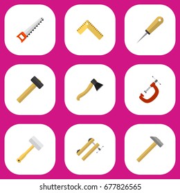 Set Of 9 Editable Instrument Icons. Includes Symbols Such As Meter, Nag, Malleus And More. Can Be Used For Web, Mobile, UI And Infographic Design.