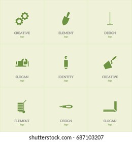 Set Of 9 Editable Instrument Icons. Includes Symbols Such As Measure, Elevation, Shipment And More. Can Be Used For Web, Mobile, UI And Infographic Design.