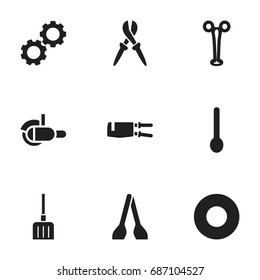 Set Of 9 Editable Instrument Icons. Includes Symbols Such As Pliers, Forceps, Spoon And More. Can Be Used For Web, Mobile, UI And Infographic Design.