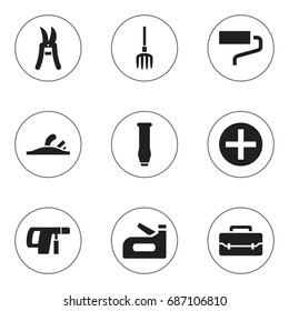Set Of 9 Editable Instrument Icons. Includes Symbols Such As Plus, Toolbox, Screwdriver And More. Can Be Used For Web, Mobile, UI And Infographic Design.