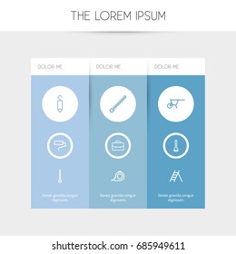 Set Of 9 Editable Instrument Outline Icons. Includes Symbols Such As Rotating Bit, Stairway, Tool And More. Can Be Used For Web, Mobile, UI And Infographic Design.