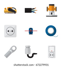 Set Of 9 Editable Instruments Icons. Includes Symbols Such As Isolator, Adhesive, Rosette And More. Can Be Used For Web, Mobile, UI And Infographic Design.