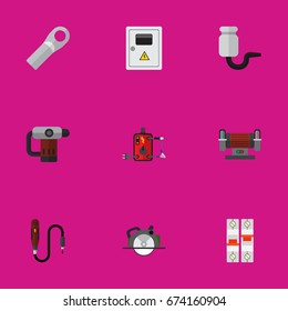 Set Of 9 Editable Instruments Icons. Includes Symbols Such As Panel, Soldering, Inserting Nails And More. Can Be Used For Web, Mobile, UI And Infographic Design.