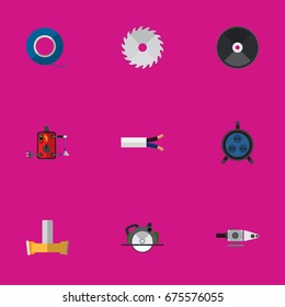 Set Of 9 Editable Instruments Icons. Includes Symbols Such As Grinder, Cable, Receptacle And More. Can Be Used For Web, Mobile, UI And Infographic Design.
