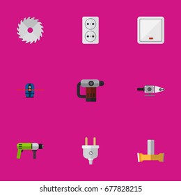 Set Of 9 Editable Instruments Icons. Includes Symbols Such As Socket, Blowpipe, Switch And More. Can Be Used For Web, Mobile, UI And Infographic Design.