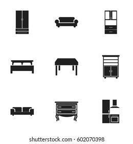 Set Of 9 Editable Interior Icons. Includes Symbols Such As Cuisine, Sofa, Commode And More. Can Be Used For Web, Mobile, UI And Infographic Design.