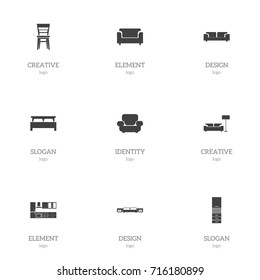 Set Of 9 Editable Interior Icons. Includes Symbols Such As Sofa, Material Cupboard, Cooking Furnishings And More. Can Be Used For Web, Mobile, UI And Infographic Design.