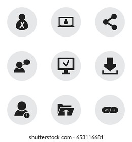 Set Of 9 Editable Internet Icons. Includes Symbols Such As Computer, Account, Log In And More. Can Be Used For Web, Mobile, UI And Infographic Design.
